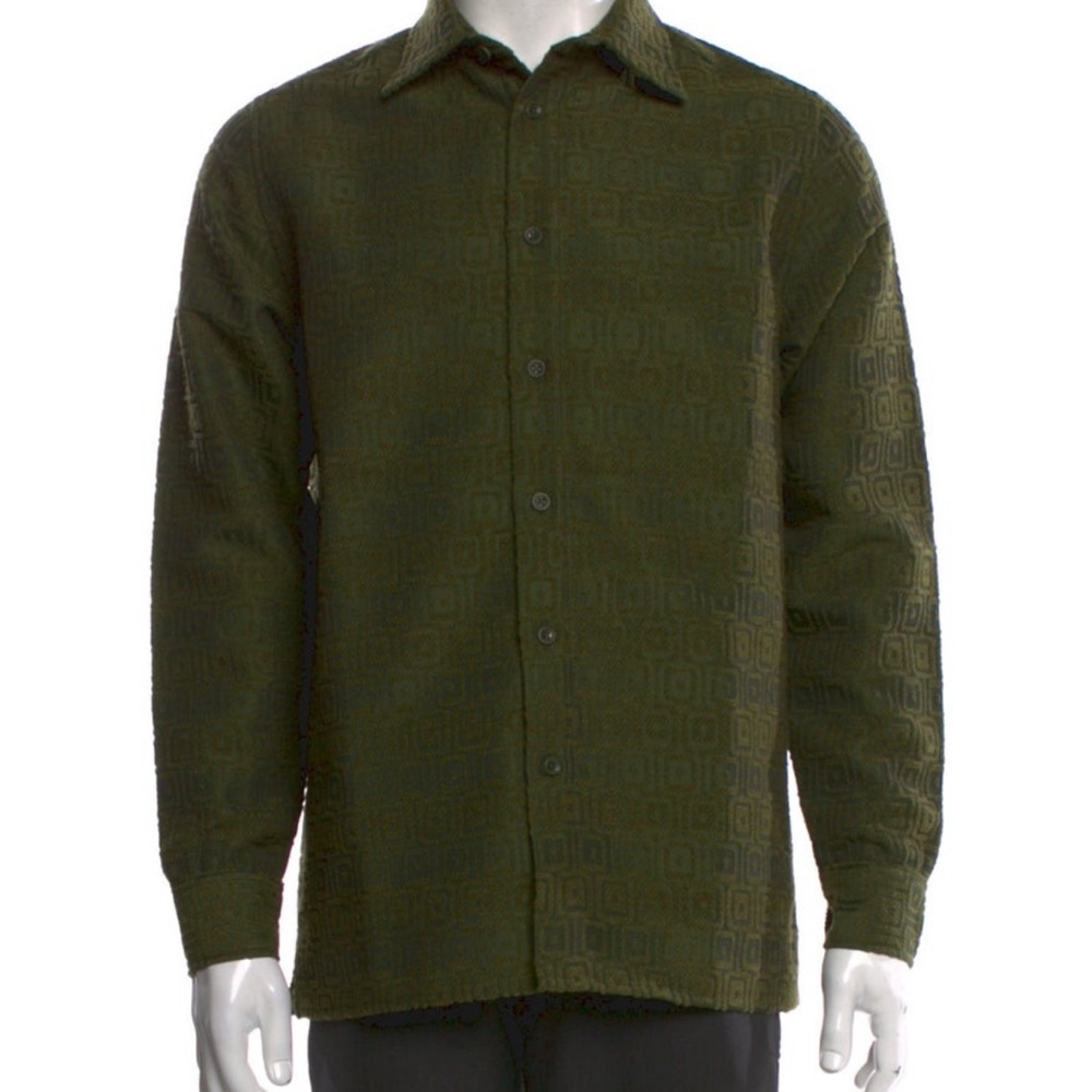 Percival Green Geometric Pattern Button Shirt Men… - image 1